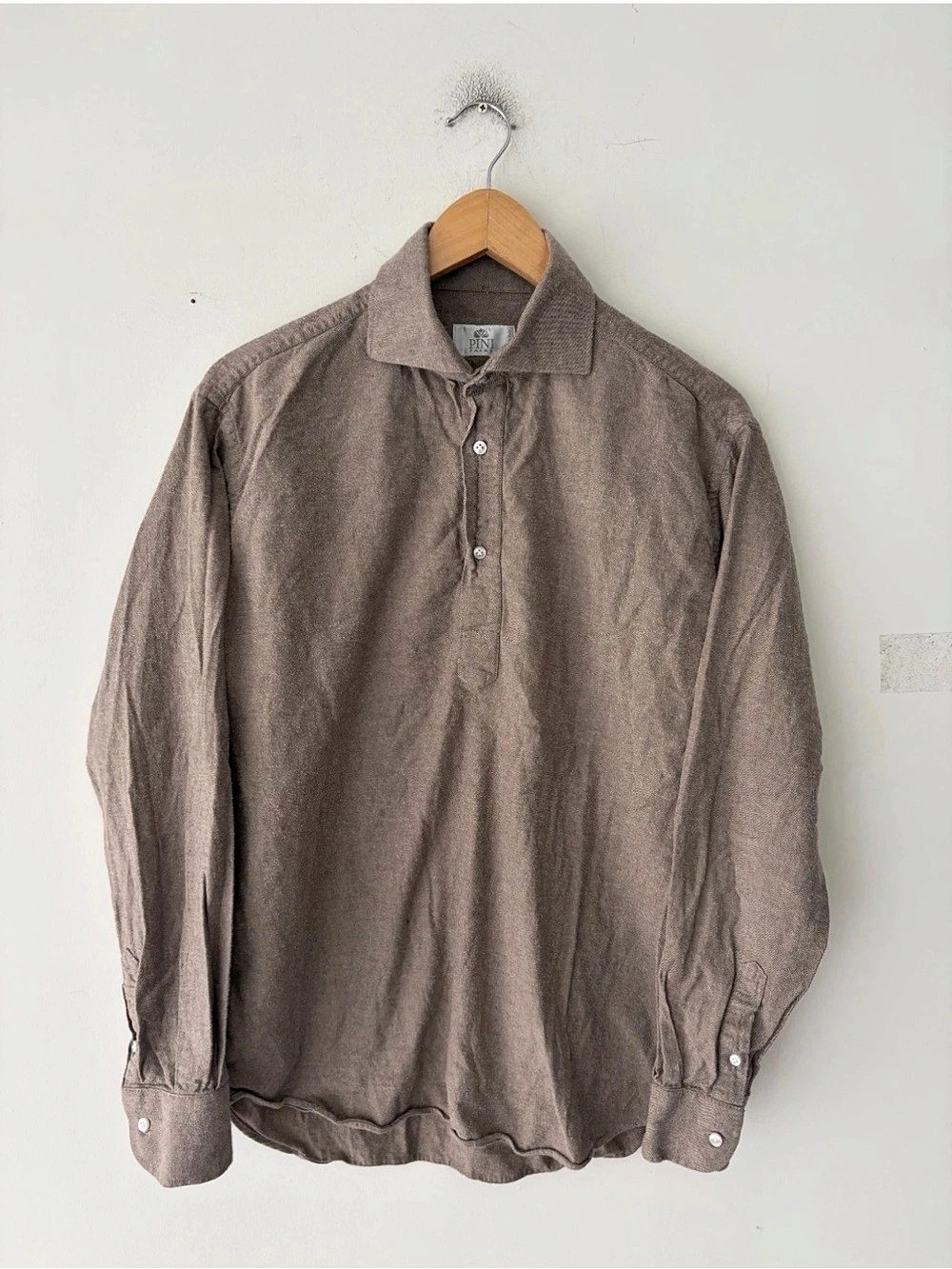 Pini Parma Flannel Popover Shirt Cotton Brown Size 15 3/4